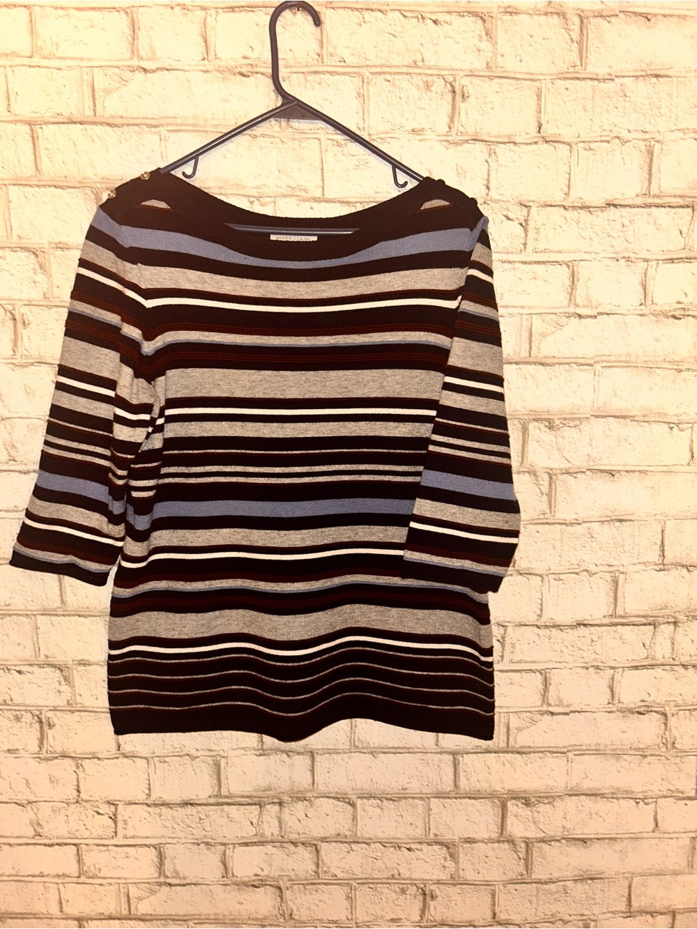 Striped Scoop Neck Sweater in Black, Gray & Blue